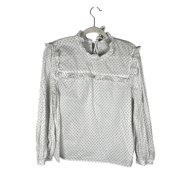 Madewell Mockneck Ruffle Top Shirt in Flocked Dot Women's Size XL - Picture 1 of 8
